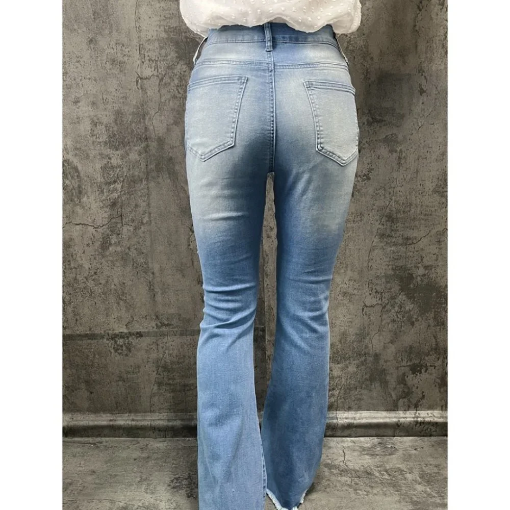 SOLD Light Blue Distressed Bootcut Jeans - Picture 3 of 4